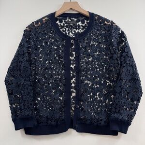 Saks Fifth Avenue Made in Italy Navy Lace Cardigan Small Luxury lace • Classic